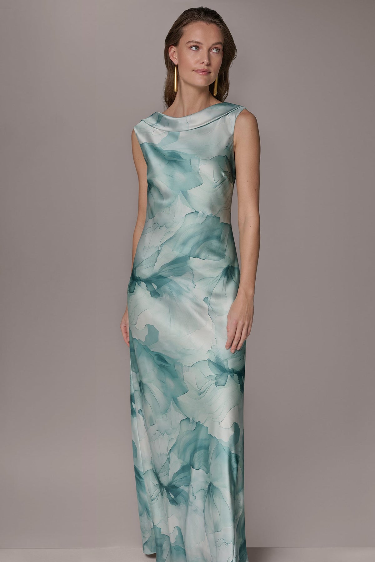 Donna Karan CHARMEUSE FLORAL RUFFLE GOWN