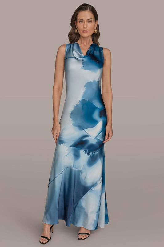 Donna Karan CHARMEUSE SLEEVELESS FLORAL GOWN