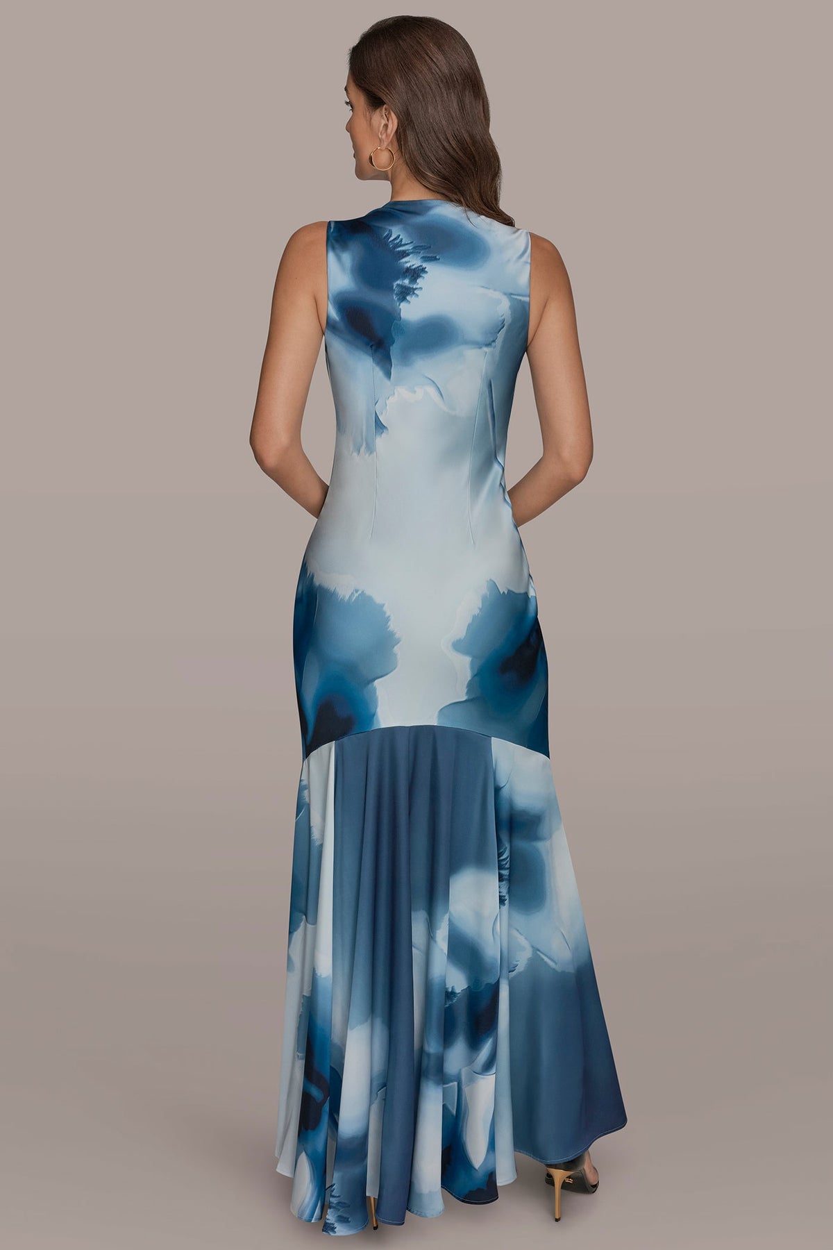 Donna Karan CHARMEUSE SLEEVELESS FLORAL GOWN