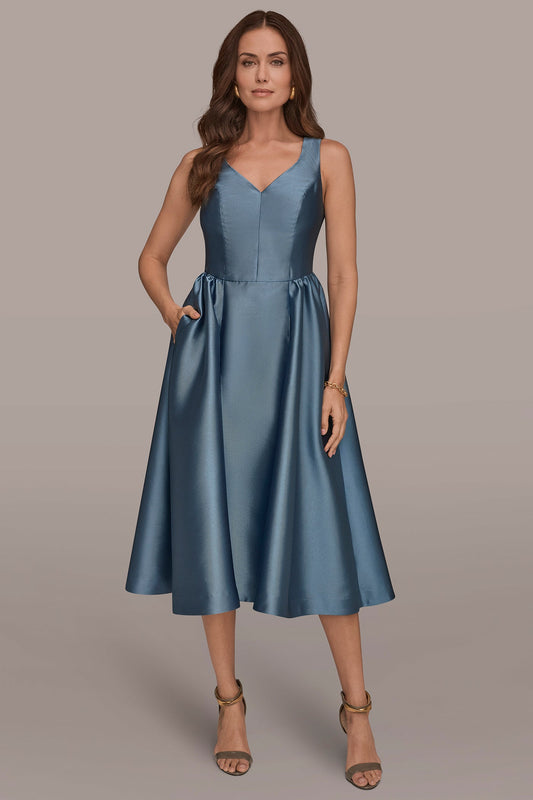 Donna Karan MIKADO SLEEVELESS FLORAL MIDI GOWN