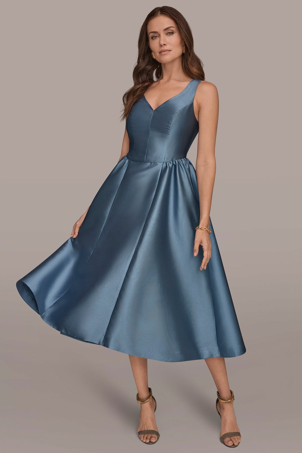 Donna Karan MIKADO SLEEVELESS FLORAL MIDI GOWN