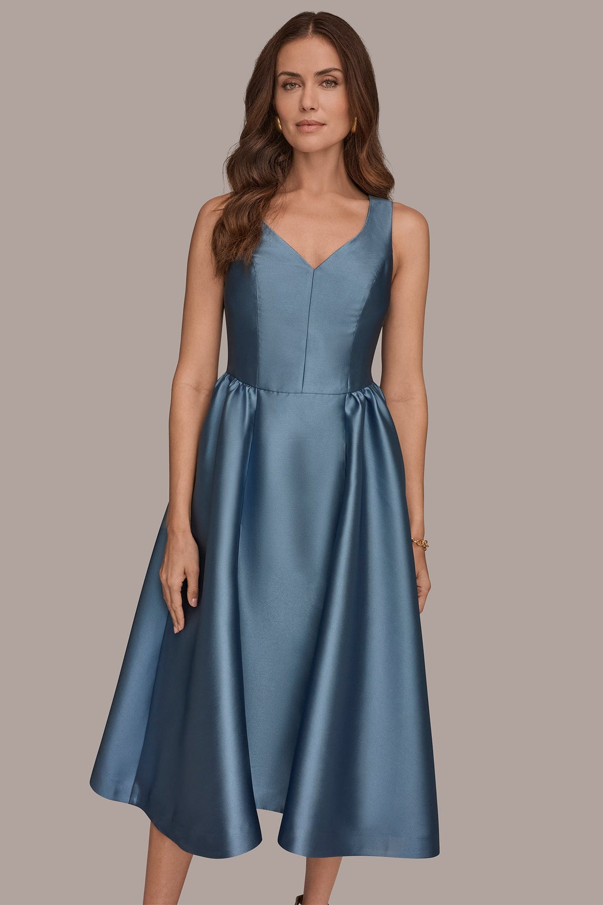 Donna Karan MIKADO SLEEVELESS FLORAL MIDI GOWN