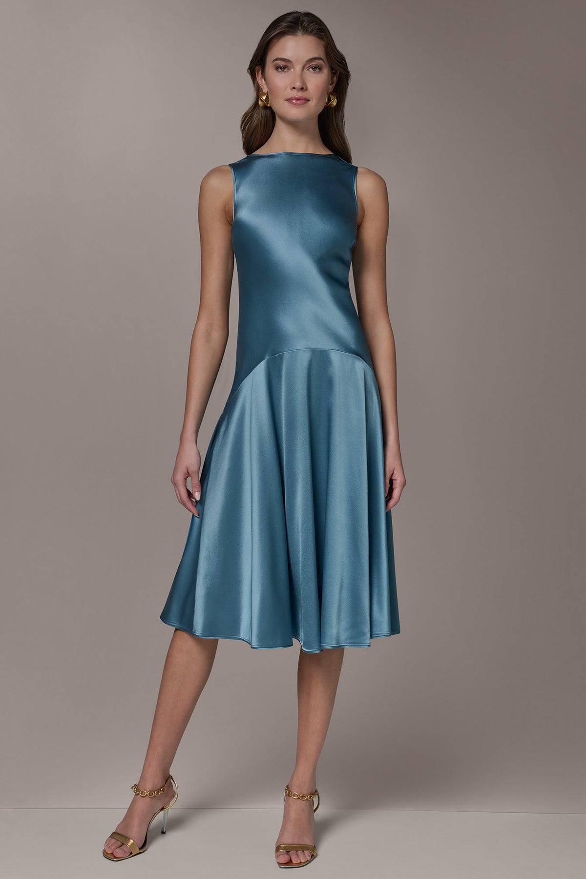 Donna Karan SILK-CHARMEUSE MIDI A-LINE DRESS