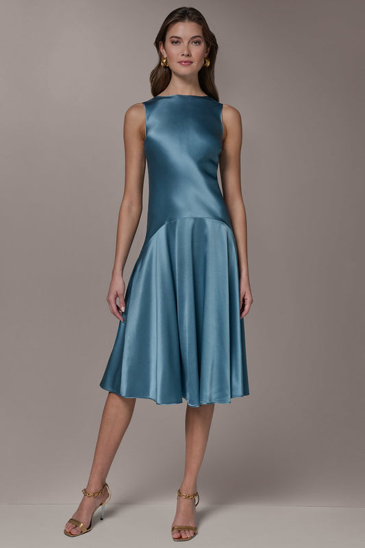 Donna Karan SILK-CHARMEUSE MIDI A-LINE DRESS