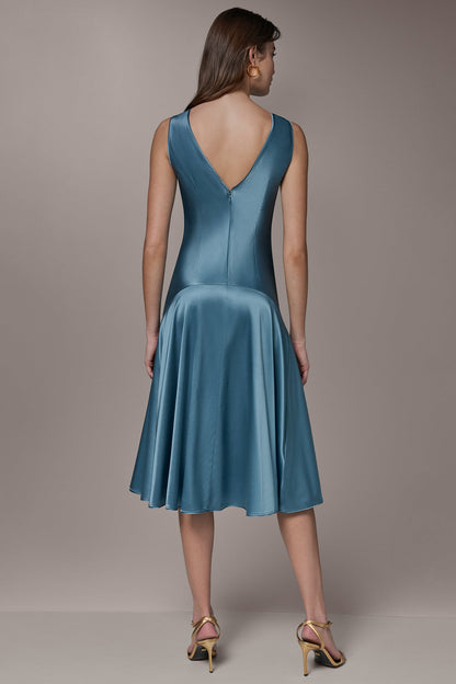Donna Karan SILK-CHARMEUSE MIDI A-LINE DRESS