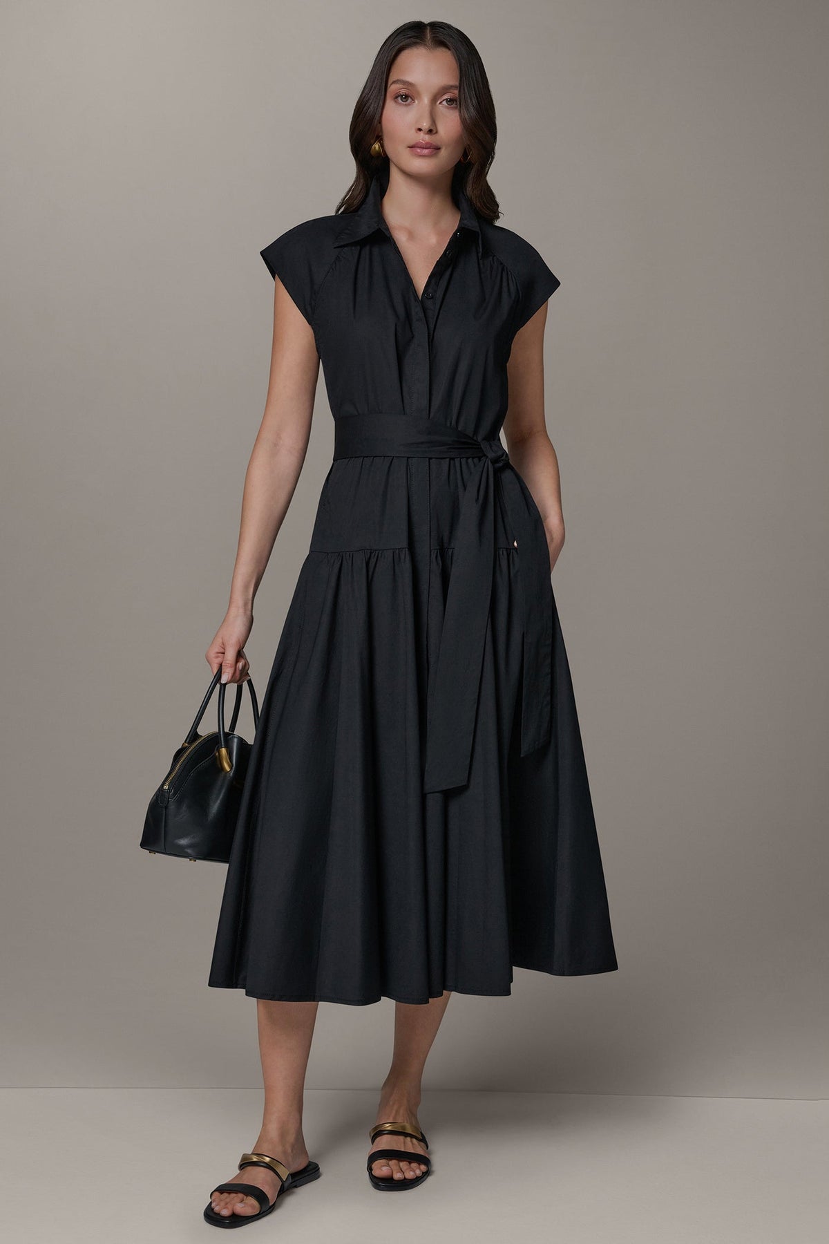 Donna Karan CAP SLEEVE MIDI SHIRT DRESS