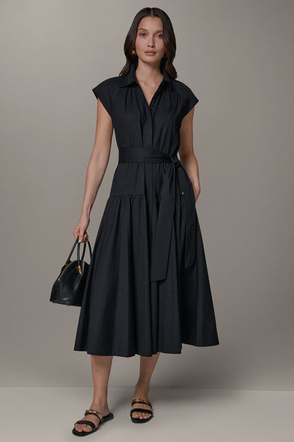 Donna Karan CAP SLEEVE MIDI SHIRT DRESS