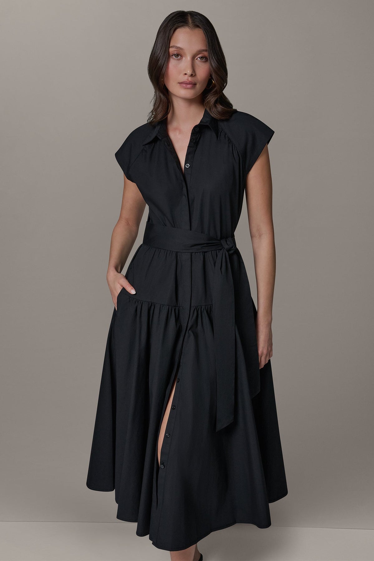 Donna Karan CAP SLEEVE MIDI SHIRT DRESS