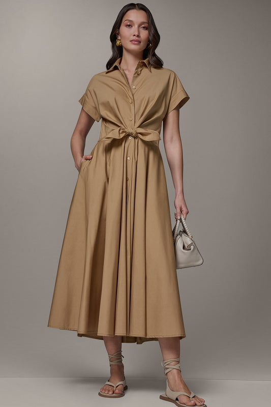 Donna Karan SHORT SLEEVE TIE FRONT MAXI SHIRT DRESS