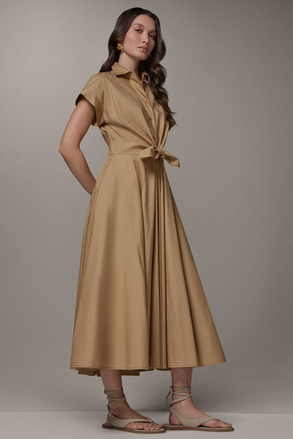 Donna Karan SHORT SLEEVE TIE FRONT MAXI SHIRT DRESS