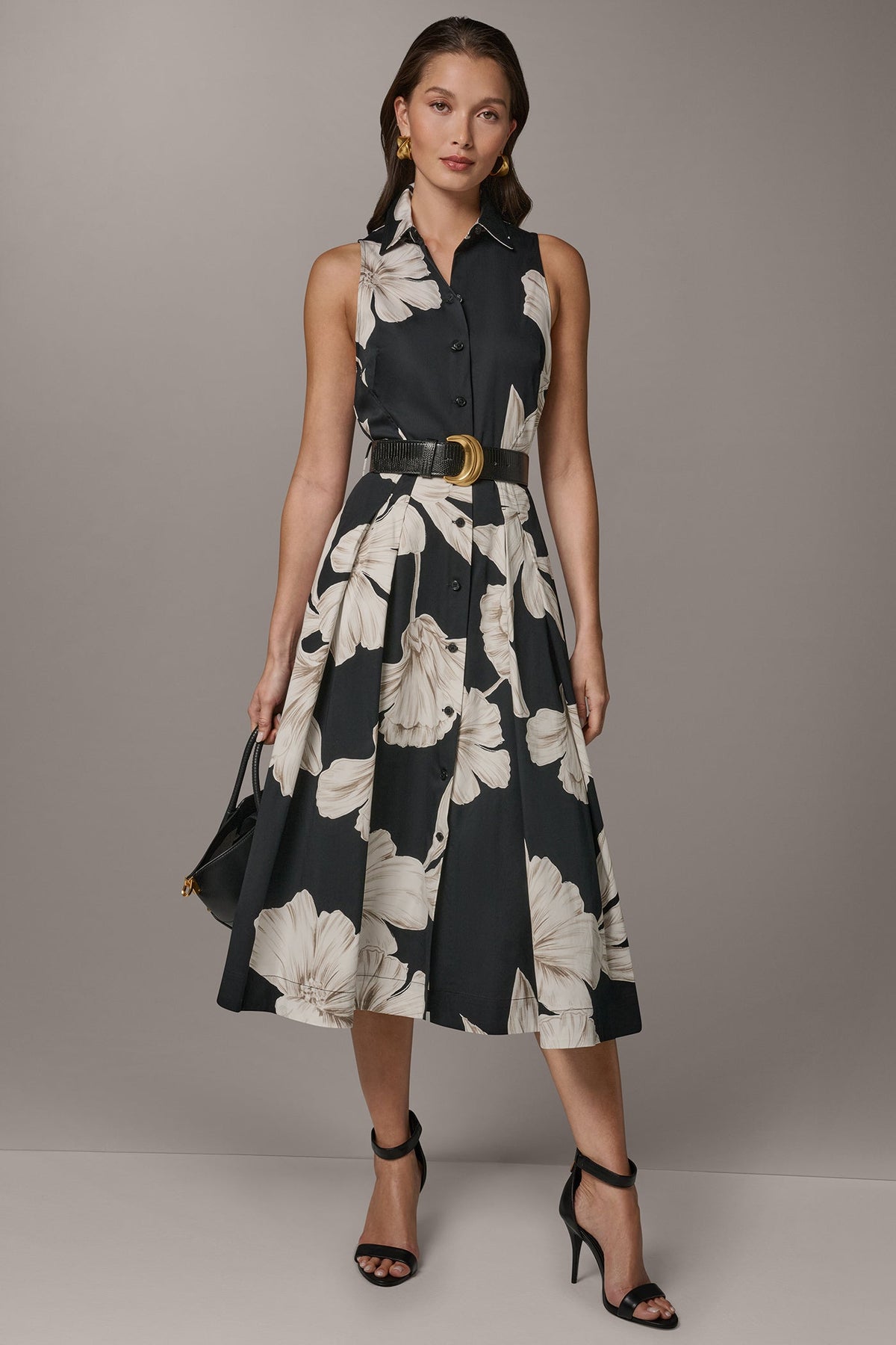 Donna Karan SLEEVELESS MIDI HALTER SHIRT DRESS