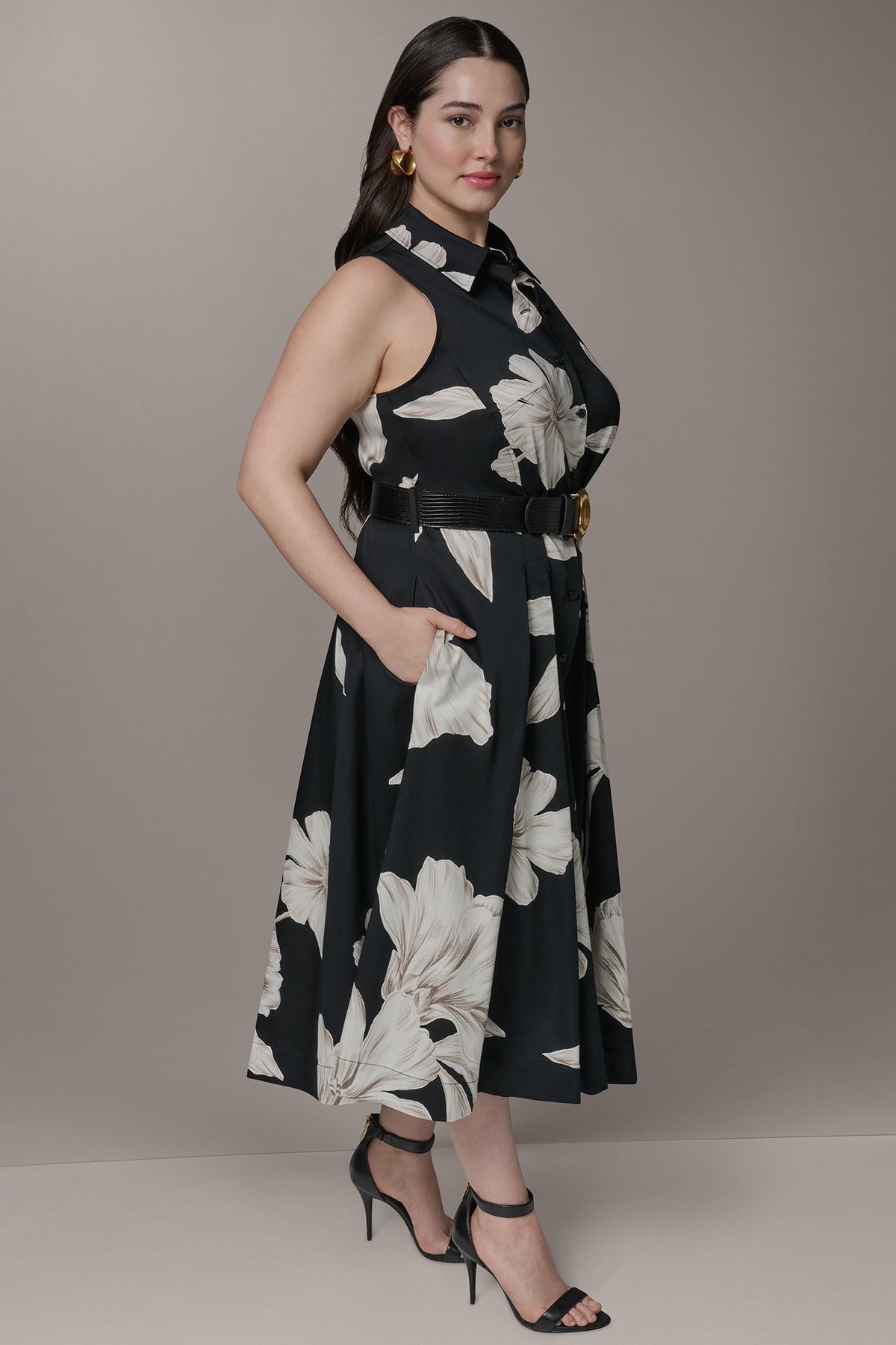 Donna Karan SLEEVELESS MIDI HALTER SHIRT DRESS