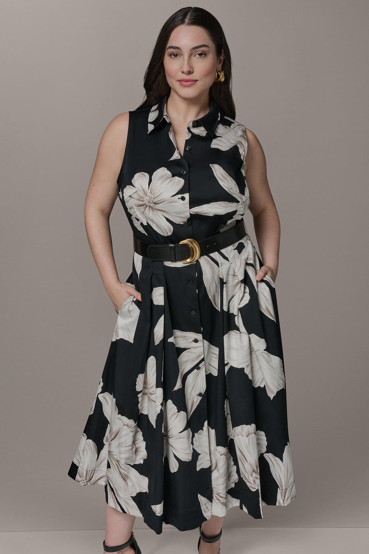 Donna Karan SLEEVELESS MIDI HALTER SHIRT DRESS