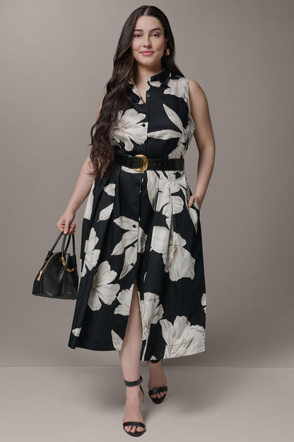 Donna Karan SLEEVELESS MIDI HALTER SHIRT DRESS