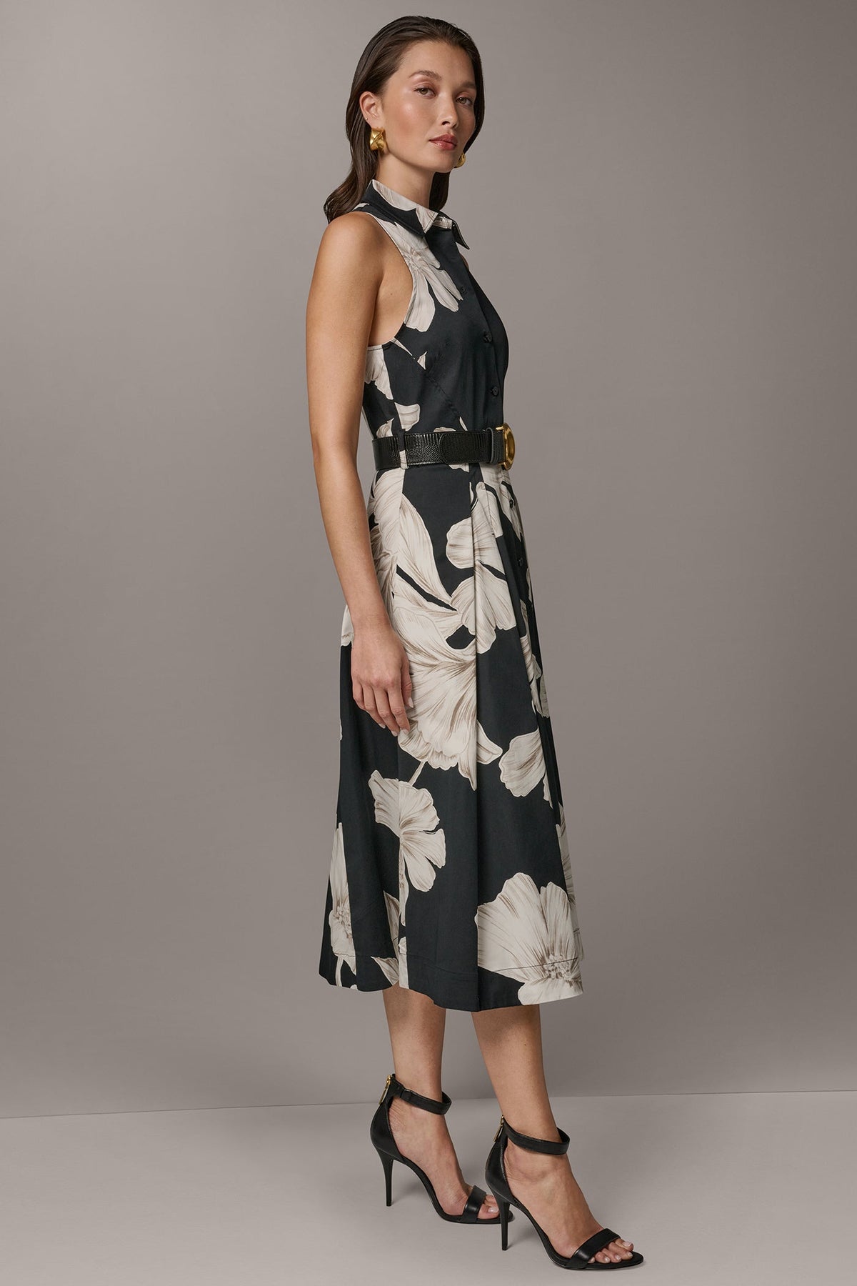 Donna Karan SLEEVELESS MIDI HALTER SHIRT DRESS