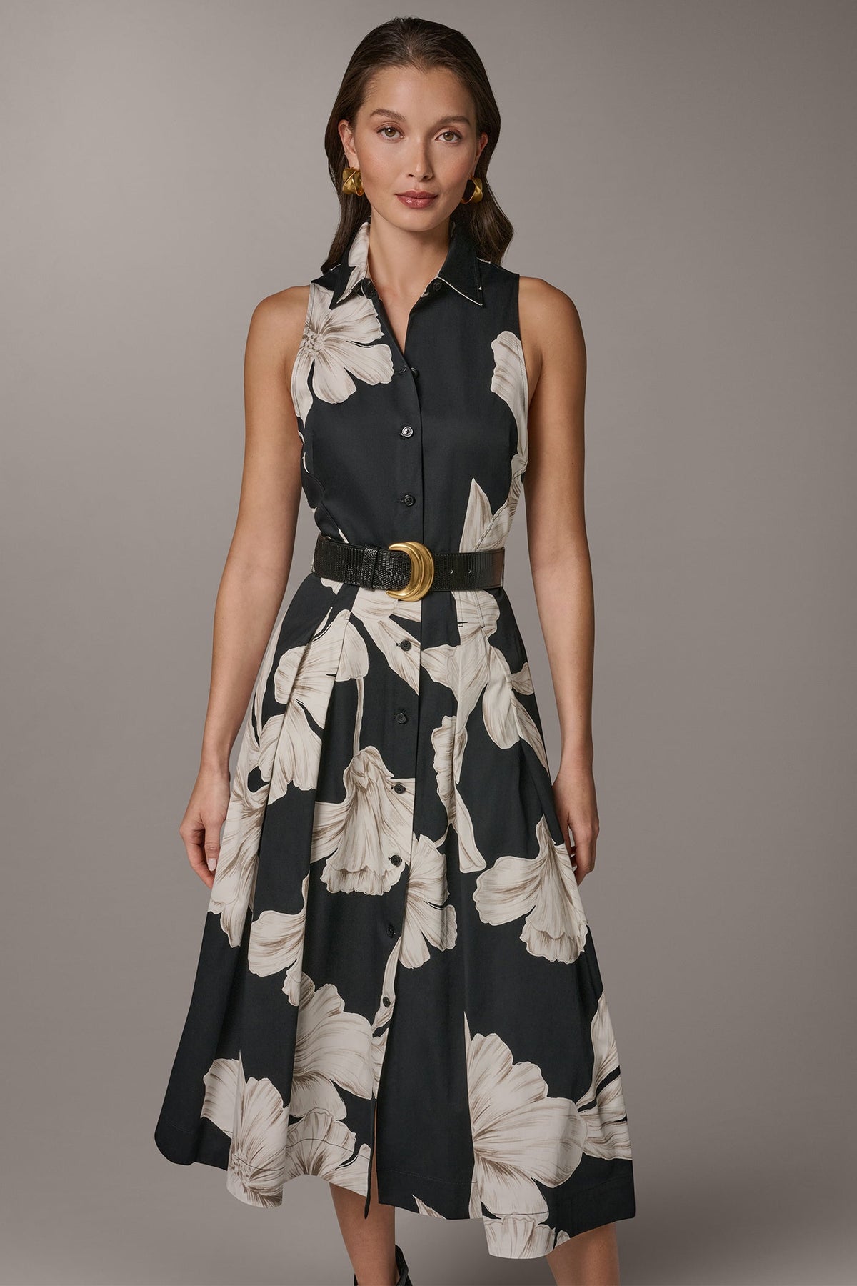 Donna Karan SLEEVELESS MIDI HALTER SHIRT DRESS