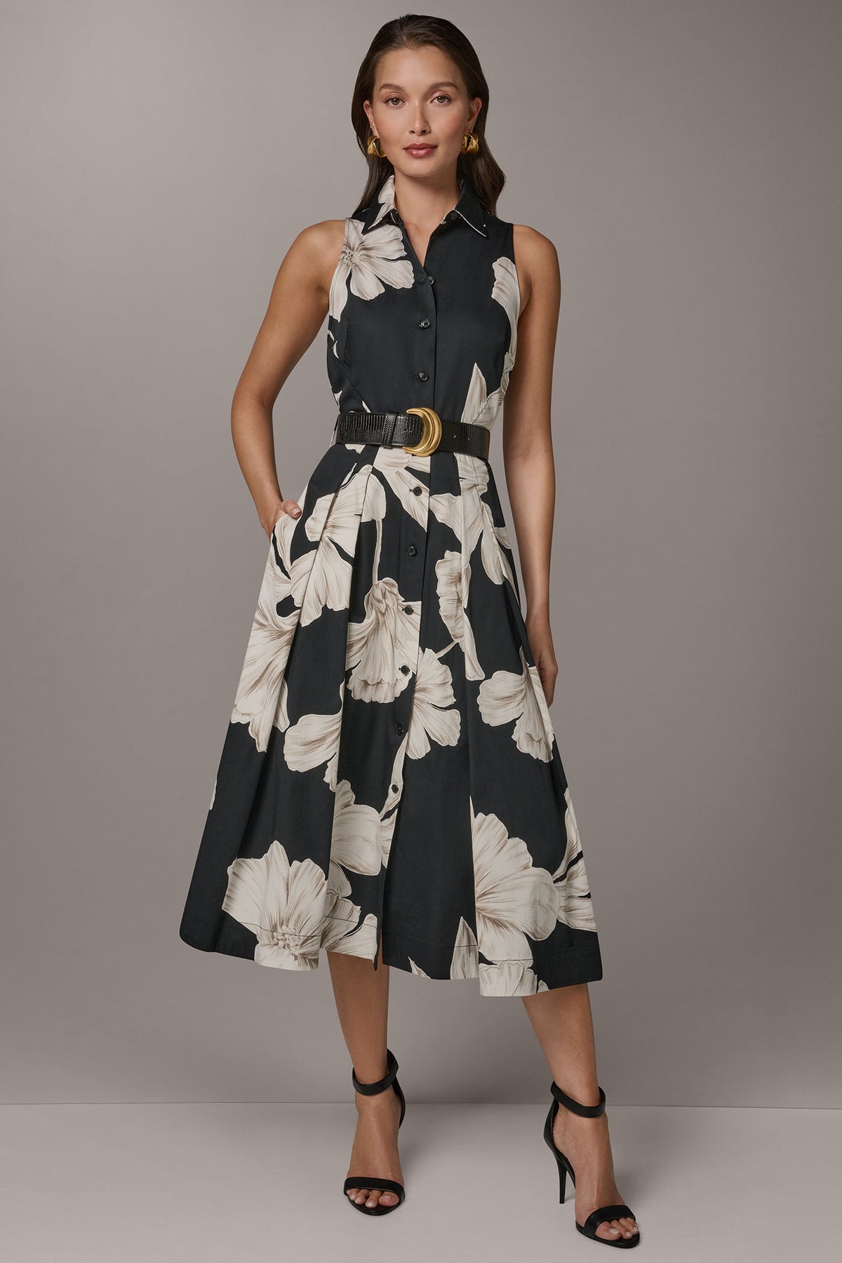 Donna Karan SLEEVELESS MIDI HALTER SHIRT DRESS
