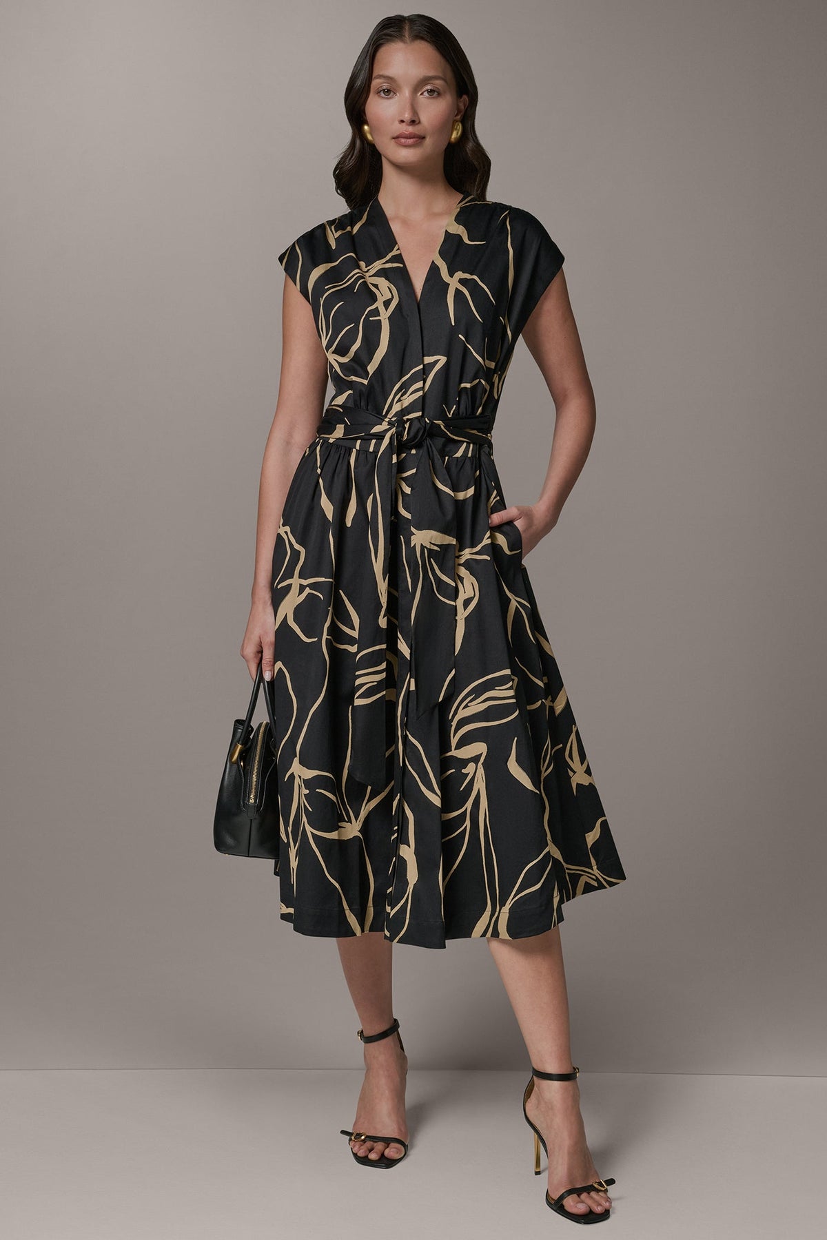 Donna Karan SLEEVELESS PRINT MIDI DRESS