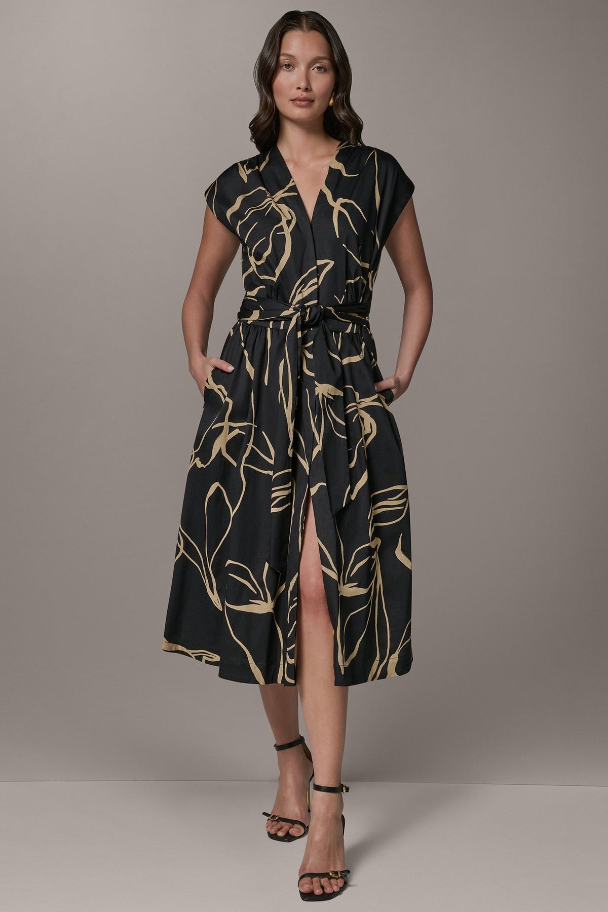 Donna Karan SLEEVELESS PRINT MIDI DRESS