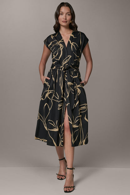 Donna Karan SLEEVELESS PRINT MIDI DRESS