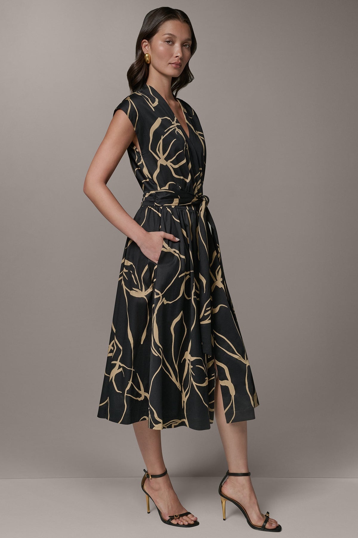 Donna Karan SLEEVELESS PRINT MIDI DRESS