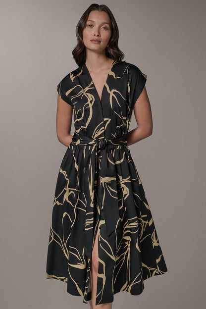 Donna Karan SLEEVELESS PRINT MIDI DRESS