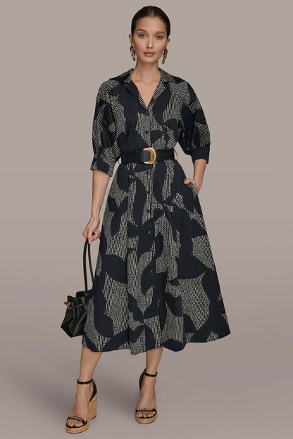Donna Karan COTTON FLORAL MIDI SHIRT DRESS