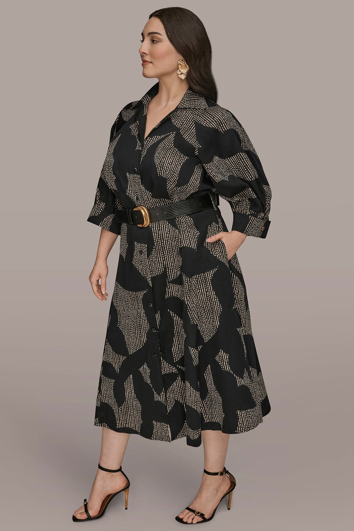 Donna Karan COTTON FLORAL MIDI SHIRT DRESS
