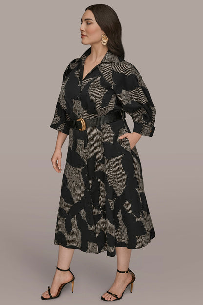 Donna Karan COTTON FLORAL MIDI SHIRT DRESS