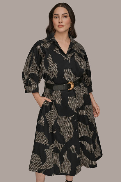 Donna Karan COTTON FLORAL MIDI SHIRT DRESS