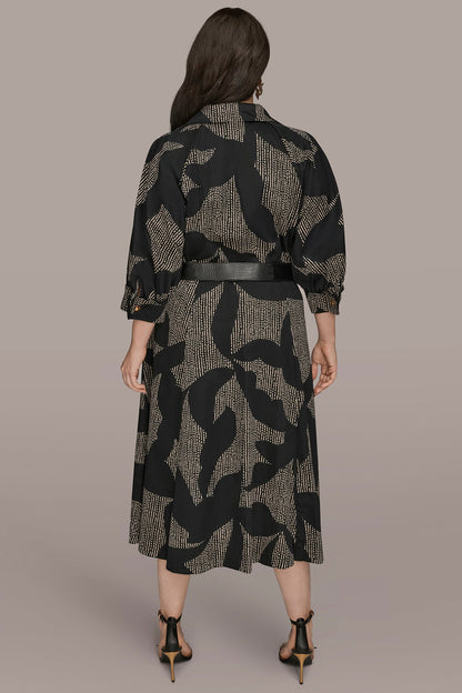 Donna Karan COTTON FLORAL MIDI SHIRT DRESS
