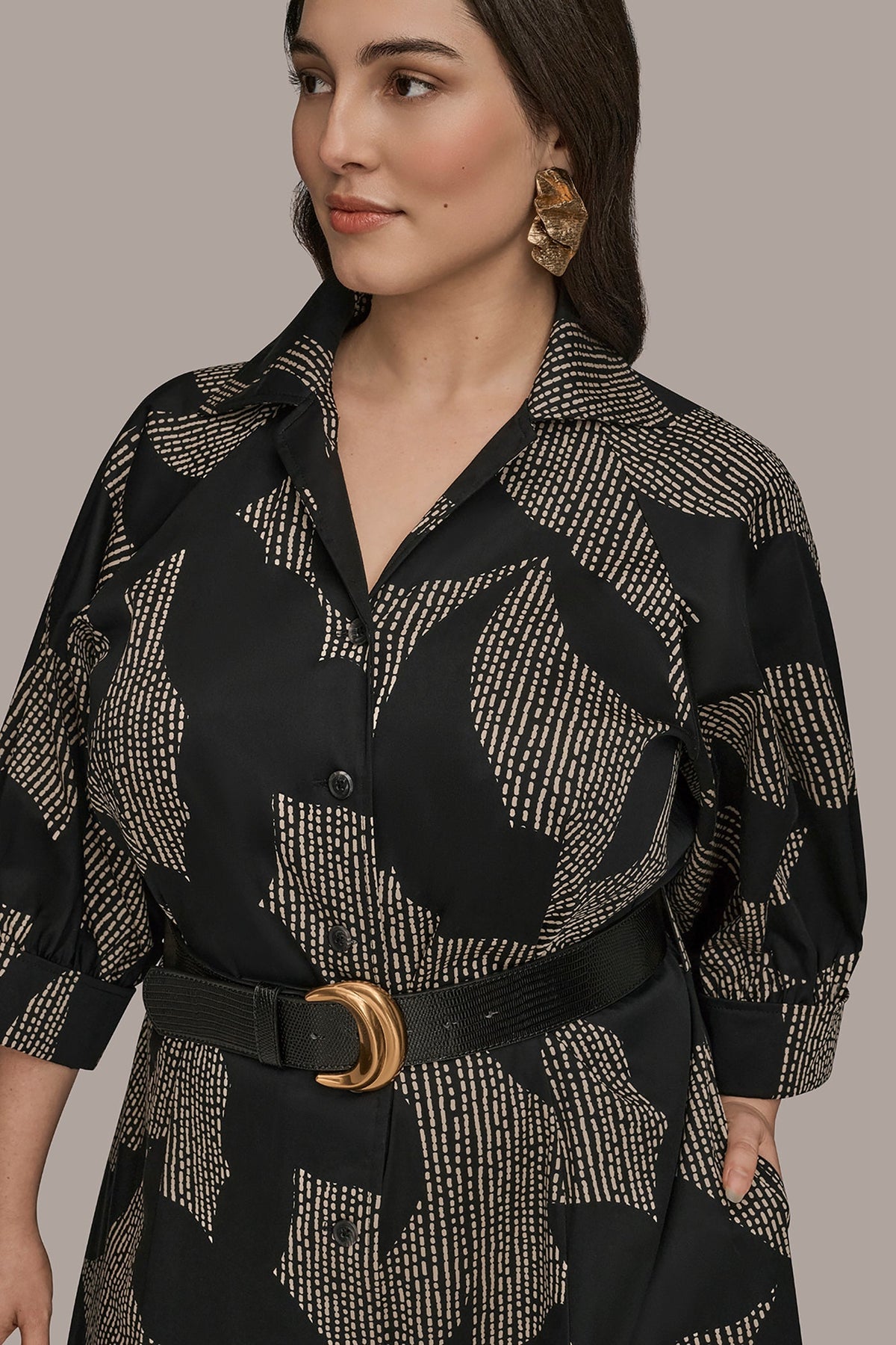 Donna Karan COTTON FLORAL MIDI SHIRT DRESS