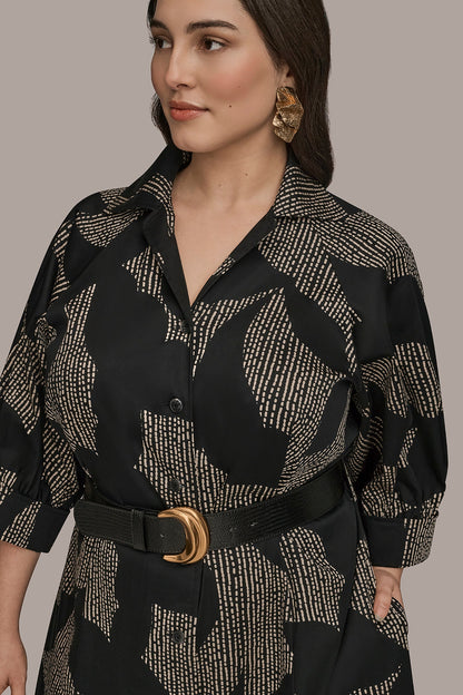 Donna Karan COTTON FLORAL MIDI SHIRT DRESS