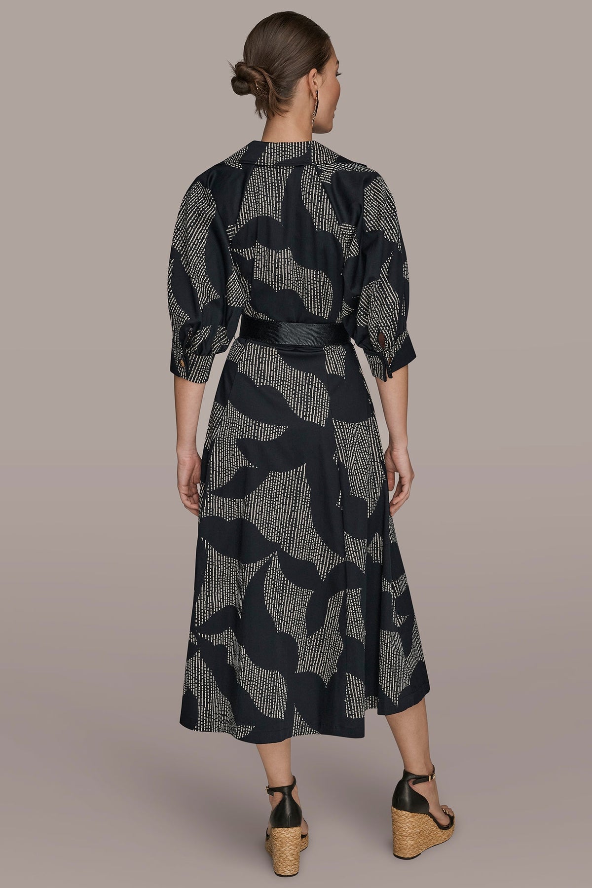 Donna Karan COTTON FLORAL MIDI SHIRT DRESS