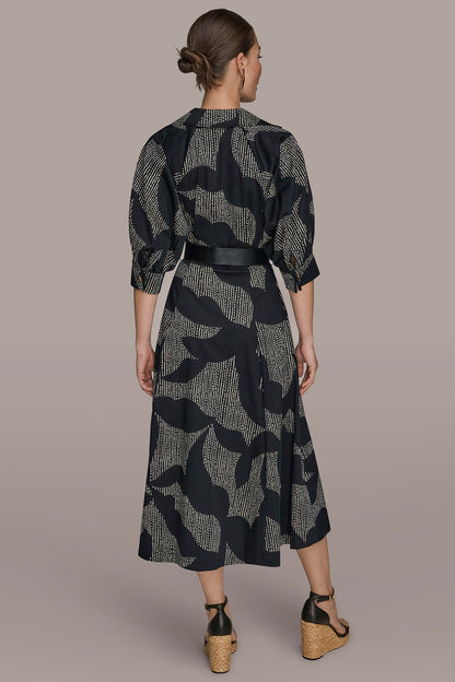 Donna Karan COTTON FLORAL MIDI SHIRT DRESS