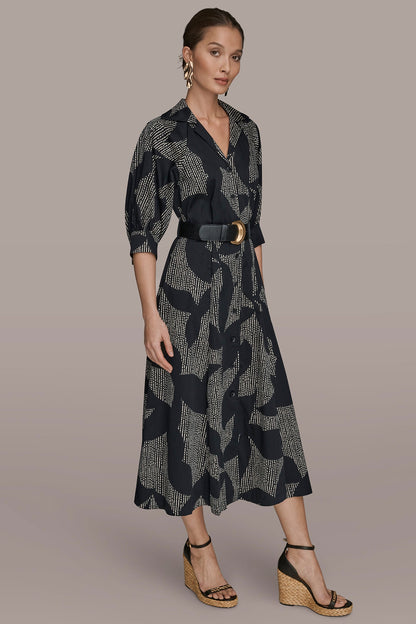 Donna Karan COTTON FLORAL MIDI SHIRT DRESS