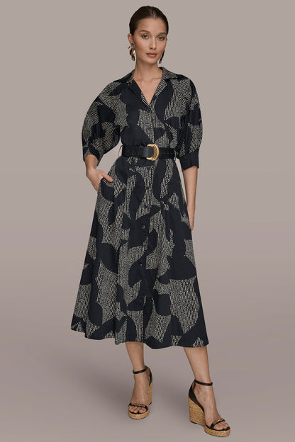 Donna Karan COTTON FLORAL MIDI SHIRT DRESS