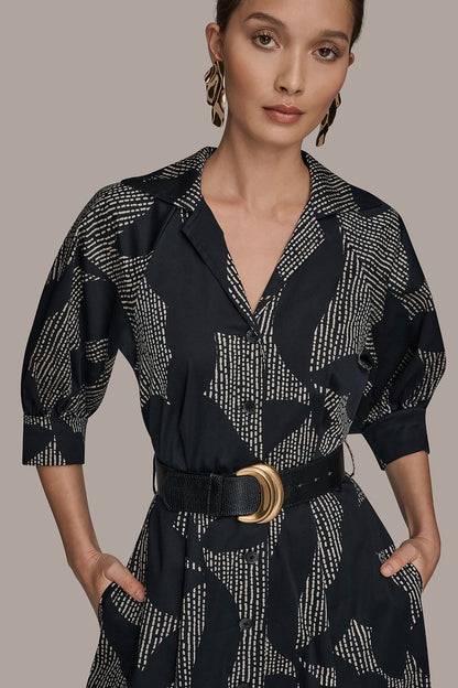Donna Karan COTTON FLORAL MIDI SHIRT DRESS