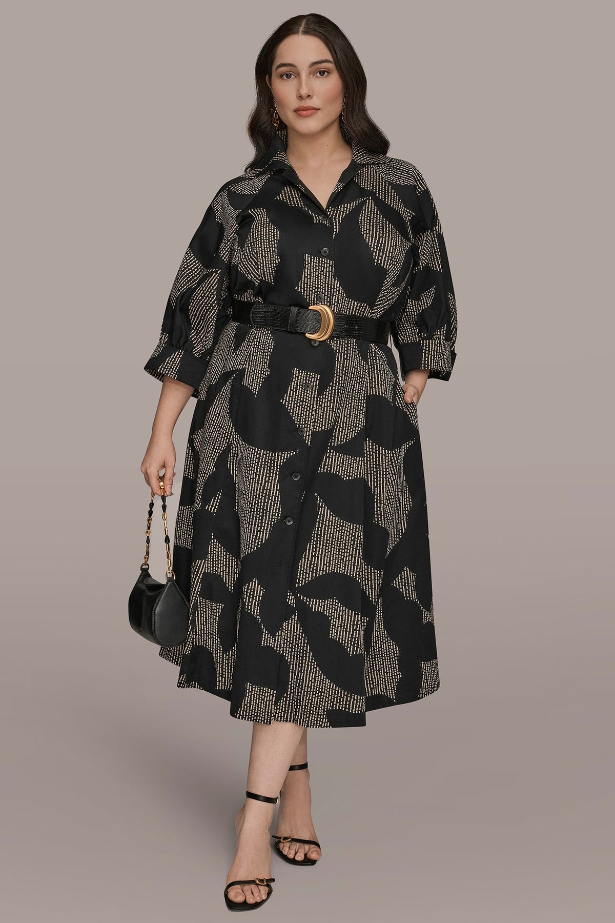 Donna Karan COTTON FLORAL MIDI SHIRT DRESS