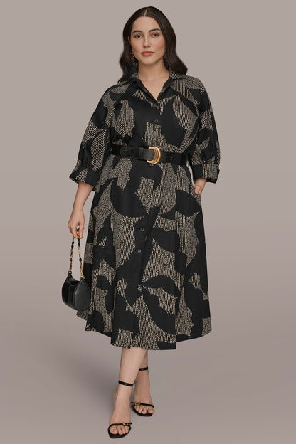 Donna Karan COTTON FLORAL MIDI SHIRT DRESS