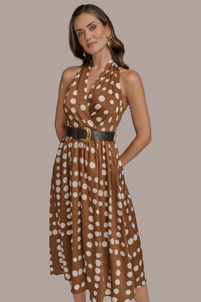 Donna Karan SLEEVELESS POLKA DOT MIDI FIT AND FLARE DRESS