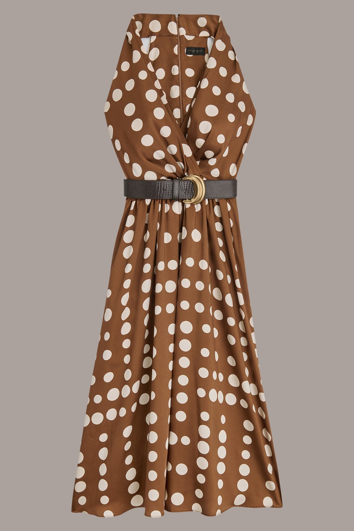 Donna Karan SLEEVELESS POLKA DOT MIDI FIT AND FLARE DRESS