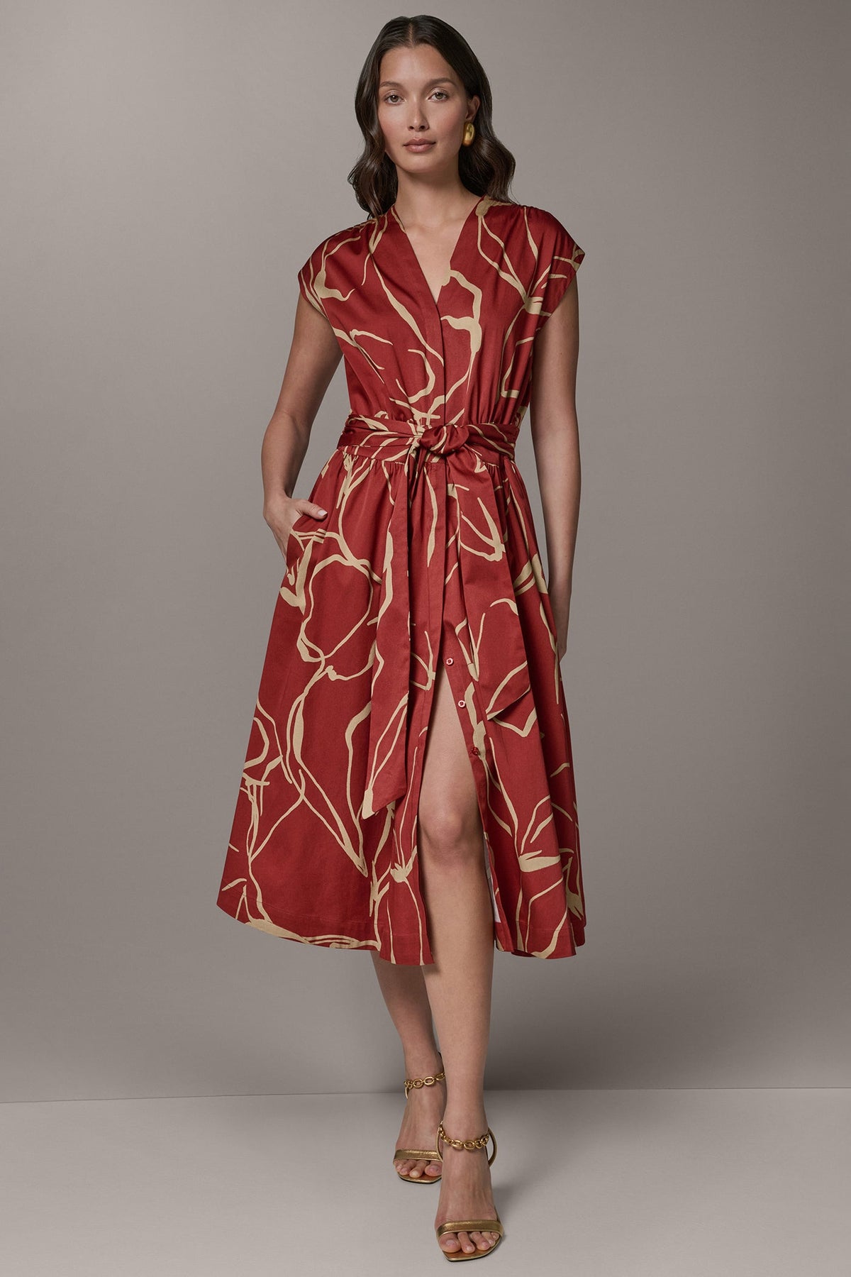 Donna Karan SLEEVELESS PRINT MIDI DRESS