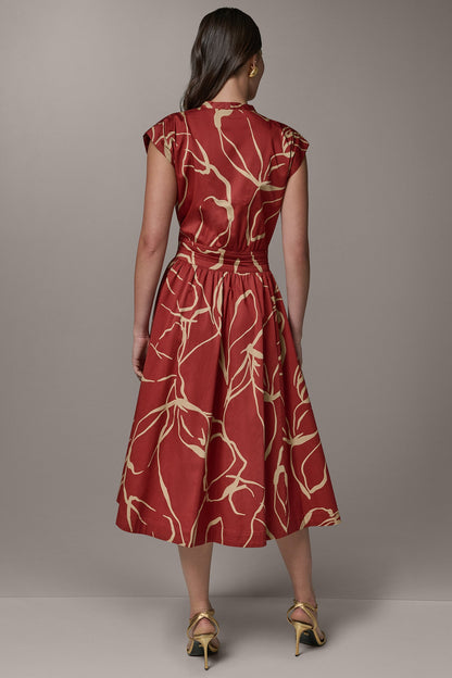 Donna Karan SLEEVELESS PRINT MIDI DRESS