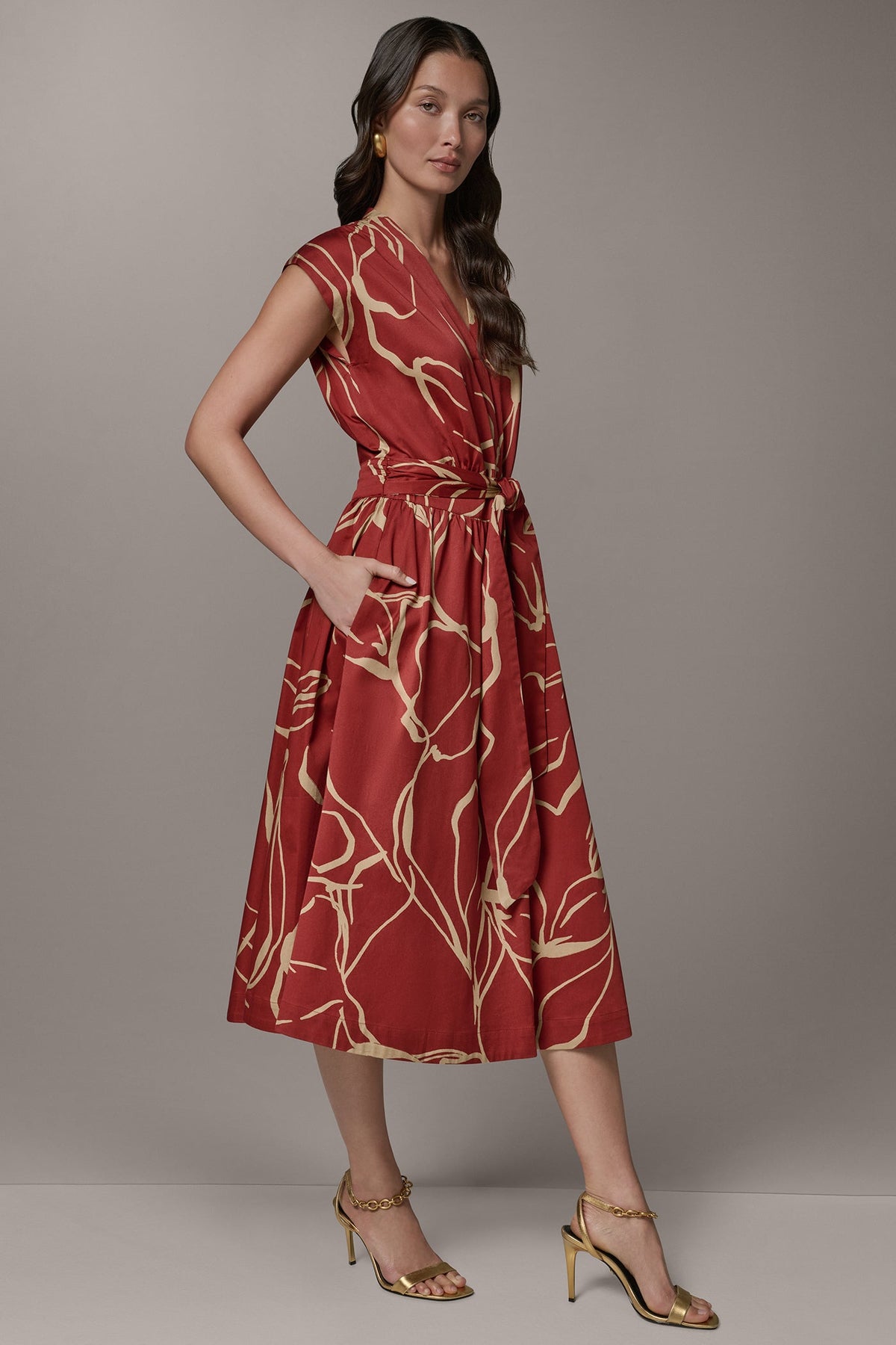 Donna Karan SLEEVELESS PRINT MIDI DRESS