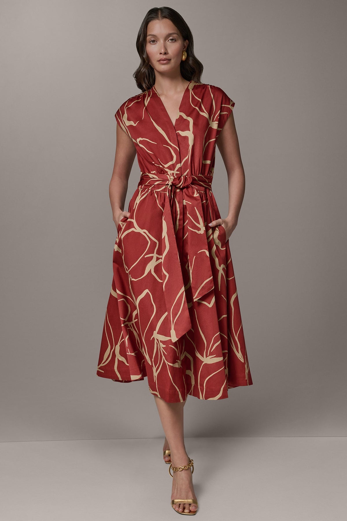 Donna Karan SLEEVELESS PRINT MIDI DRESS