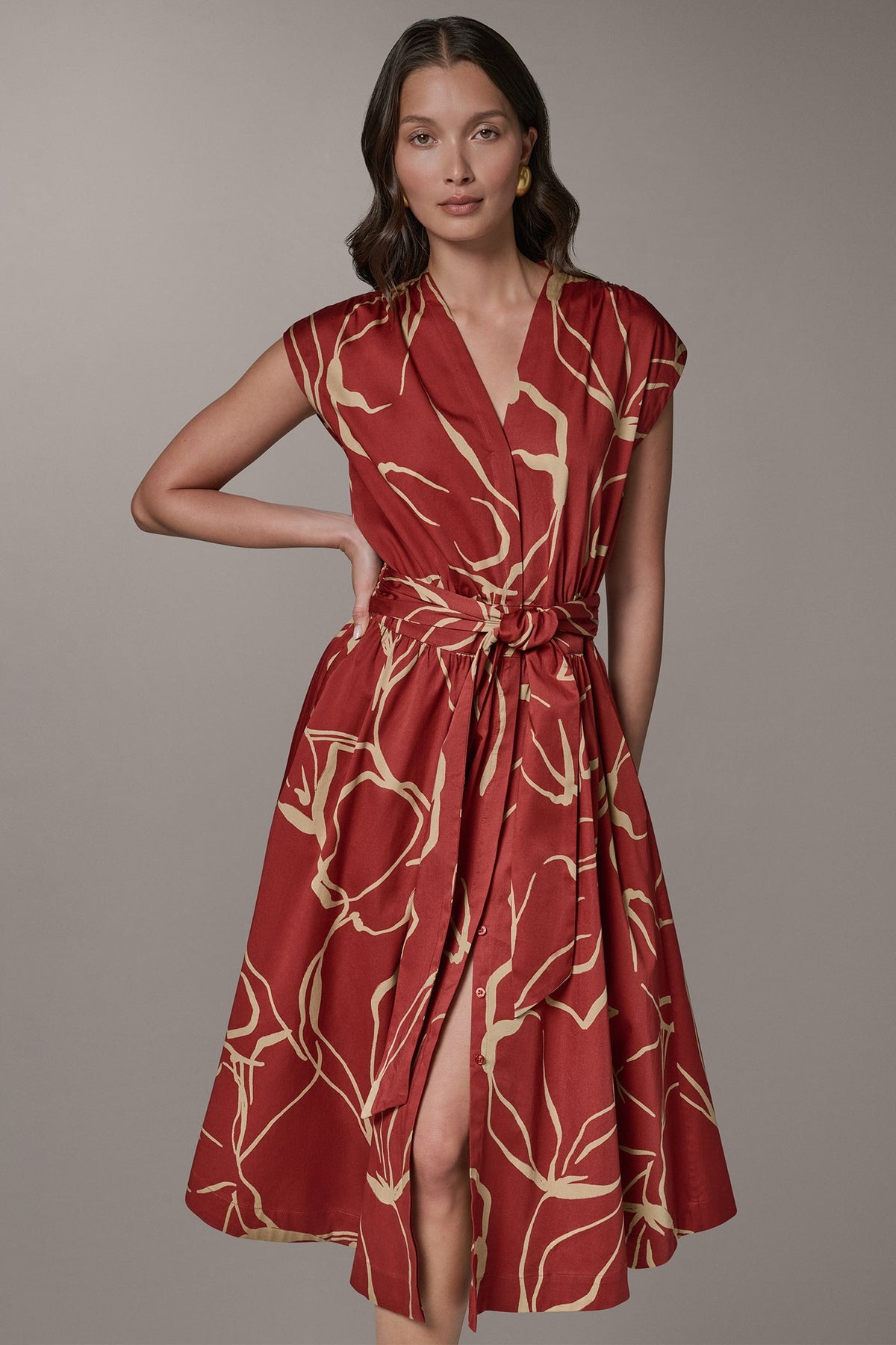 Donna Karan SLEEVELESS PRINT MIDI DRESS