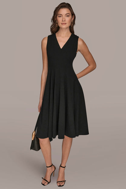 Donna Karan SLEEVELESS BUTTON MIDI FIT AND FLARE DRESS
