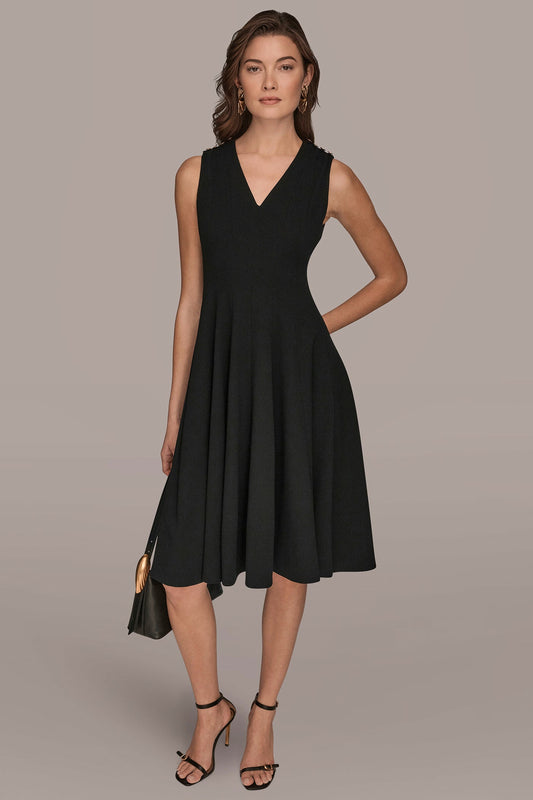 Donna Karan SLEEVELESS BUTTON MIDI FIT AND FLARE DRESS