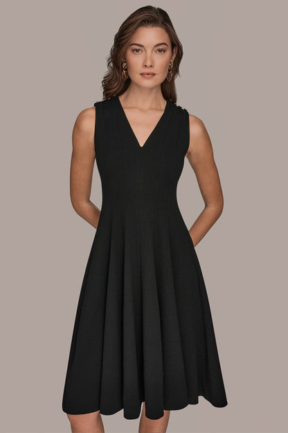 Donna Karan SLEEVELESS BUTTON MIDI FIT AND FLARE DRESS